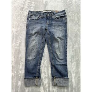 Hang Ten Y2K Jean Women Sz 3 Blue Skinny Crop Capri Stretch Cuffed Beach Walking